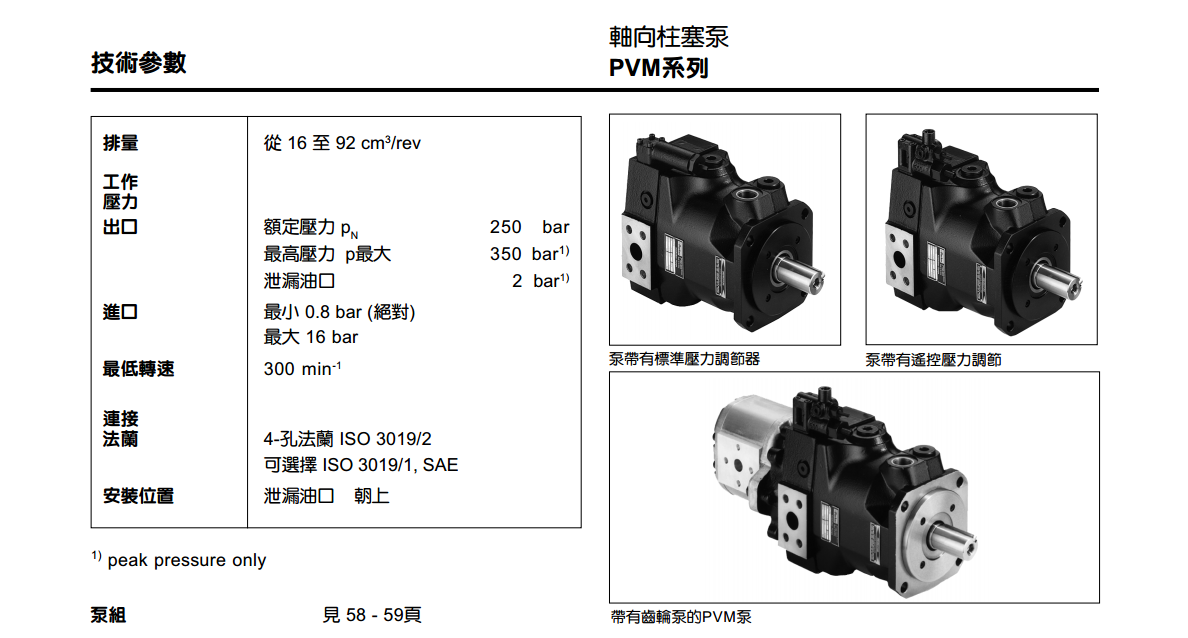 派克PVM系列柱塞泵技術(shù)參數(shù)